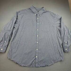 IZOD Button Down Shirt Mens 3XL Navy Blue Gingham Check Long Sleeve Cotton